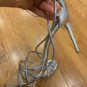 High stiletto silver metallic heels